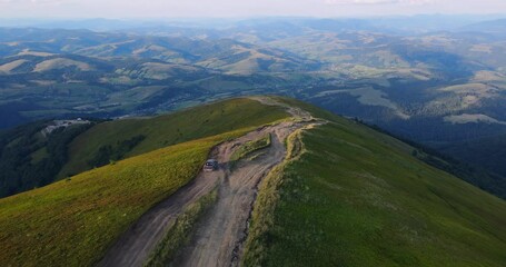 The Car Takes People High To The Top Of The Mountain. Carpathians