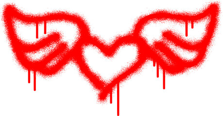 Graffiti love wings symbol with red  spray paint. 