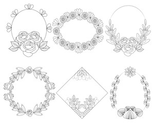 Flower wreath and floral frame clipart for wedding invitation elements