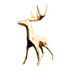 Gold deer on a white background. New Year 2023. 3D render