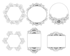 Flower wreath and floral frame clipart for wedding invitation elements