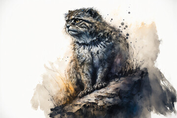Ink painting of Pallas's cat cat portrait
