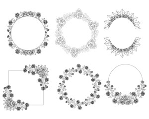 Flower wreath and floral frame clipart for wedding invitation elements