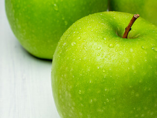 green apple with drops