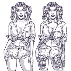 cool girl portrait monochrome emblem