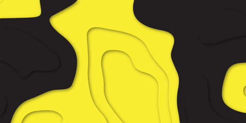Abstract paper cut with Black and yellow wave.Vector Art paper style. Dark, minimalistic yellow stripe. Abstract waves, depth. For web, banners, social networks. Copyspace background.	