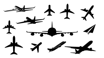 Icon airplane. Set of airplane silhouettes. vector illustration eps