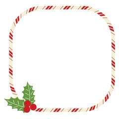 Fototapeta premium Square candy cane frame. Christmas striped border isolated on white background. Vector illustration.