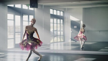 Ballerina practicing dancing en pointe in dance studio / Lehi, Utah, United States
