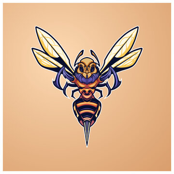 hornet bee mascot logo vector illustration