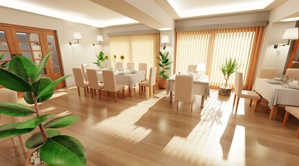 Realistic 3D Render of Modern Restaurant