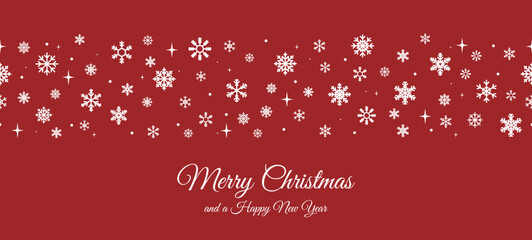 Merry Christmas and a Happy New Year. Greeting card design with seamless snowflake border. Vector EPS 10
