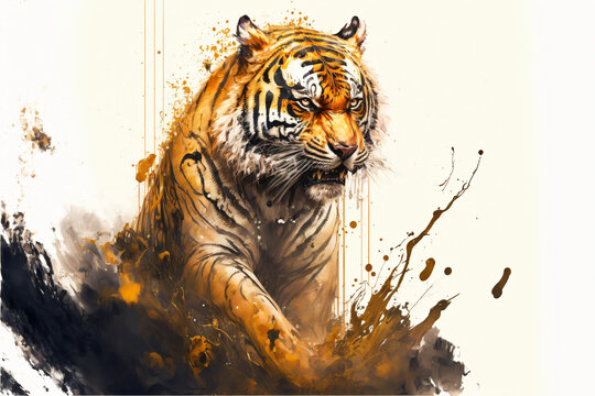 Ink painting of tiger portrait
