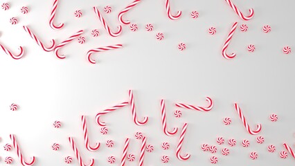 3D Candy Canes Holiday Background With Copy Space