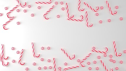 3D Candy Canes Holiday Background With Copy Space