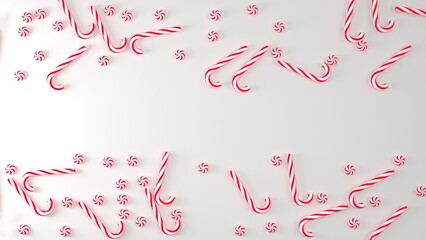 3D Candy Canes Holiday Background With Copy Space