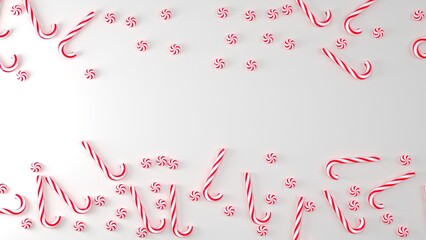 3D Candy Canes Holiday Background With Copy Space