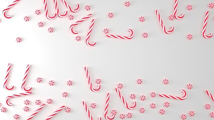 3D Candy Canes Holiday Background With Copy Space