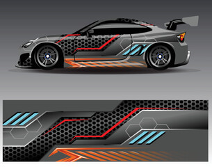 Obraz premium Car wrap design concept. Abstract racing background for wrapping vehicles race cars cargo van pickup trucks and racing livery.