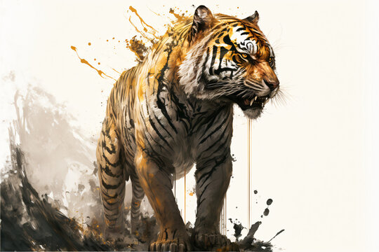 Ink painting of tiger portrait