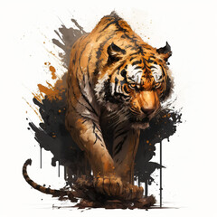 Ink painting of tiger portrait