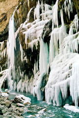 Fototapeta na wymiar Chegem waterfalls in winter,Balkaria.