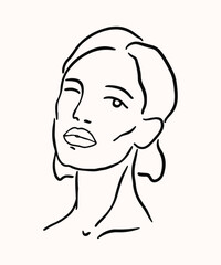 Women face illustration. Hand drawn art in ink line style.