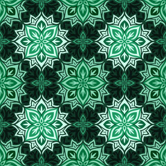 Fototapeta premium Vector art with colorful green floral tile pattern