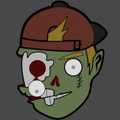 zombie head wearing a hat Illustration