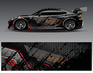 Car wrap design concept. Abstract racing background for wrapping vehicles  race cars  cargo van  pickup trucks  and racing livery.