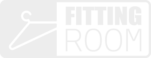 White isolated in transparent grey white fitting room, dressing room vector sign, fashion store symbol, flat shirt cloth hanger icon, closet fitting room icon