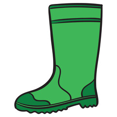 green rubber boot isolated on white. vector illustration.