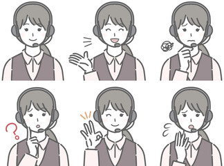 若い女性オペレーターの色々な表情
