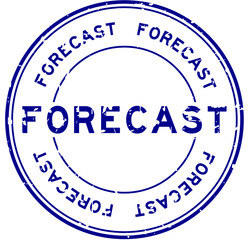 Grunge blue forecast word round rubber seal stamp on white background