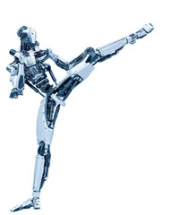 mega yellow robot super drone fighter pose in a white background