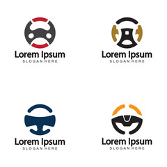 Steering wheel logo. Vector illustration.