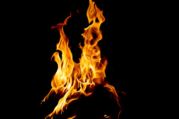 Burning flame or fire isolated on black background.