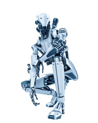 mega yellow robot super drone ready for action in a white background