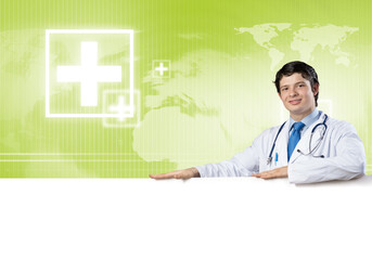 Doctor with banner