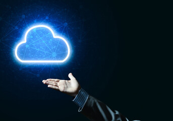 Digital cloud icon as symbol of wireless connection on dark background