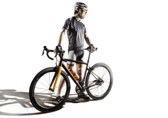 Athlete cyclists in silhouettes on transparent background. Road cyclist.	