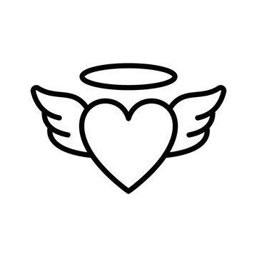 Angel heart icon. Heart with wings, Valentine day. Pictogram isolated on a white background.