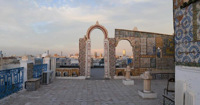 View of the Old Medina of Tunis, Unesco. Around 700 monuments, including palaces, mosques, mausoleums, madrasas and fountains, testify to this remarkable historic city.