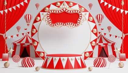 3d Carnival podium with many rides and shops circus tent 3d illustration  © Siam Vector