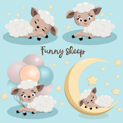 Cute sheep. Funny illustration of a sleeping sheep. Baby Hare