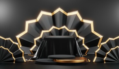 3D rendering of blank product background for cream cosmetics Modern black podium background