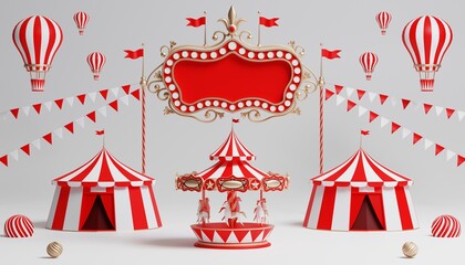 3d Carnival podium with many rides and shops circus tent 3d illustration
 - obrazy, fototapety, plakaty