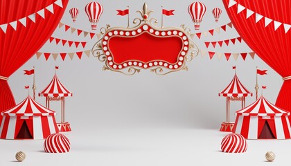 3d Carnival podium with many rides and shops circus tent 3d illustration
 - obrazy, fototapety, plakaty
