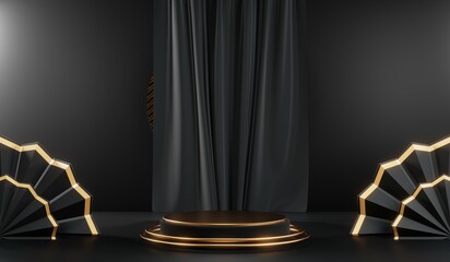 3D rendering of blank product background for cream cosmetics Modern black podium background