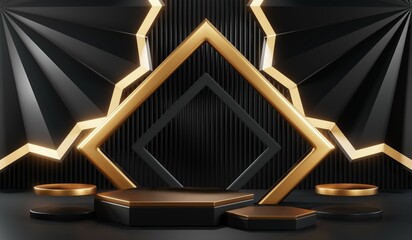 3D rendering of blank product background for cream cosmetics Modern black podium background